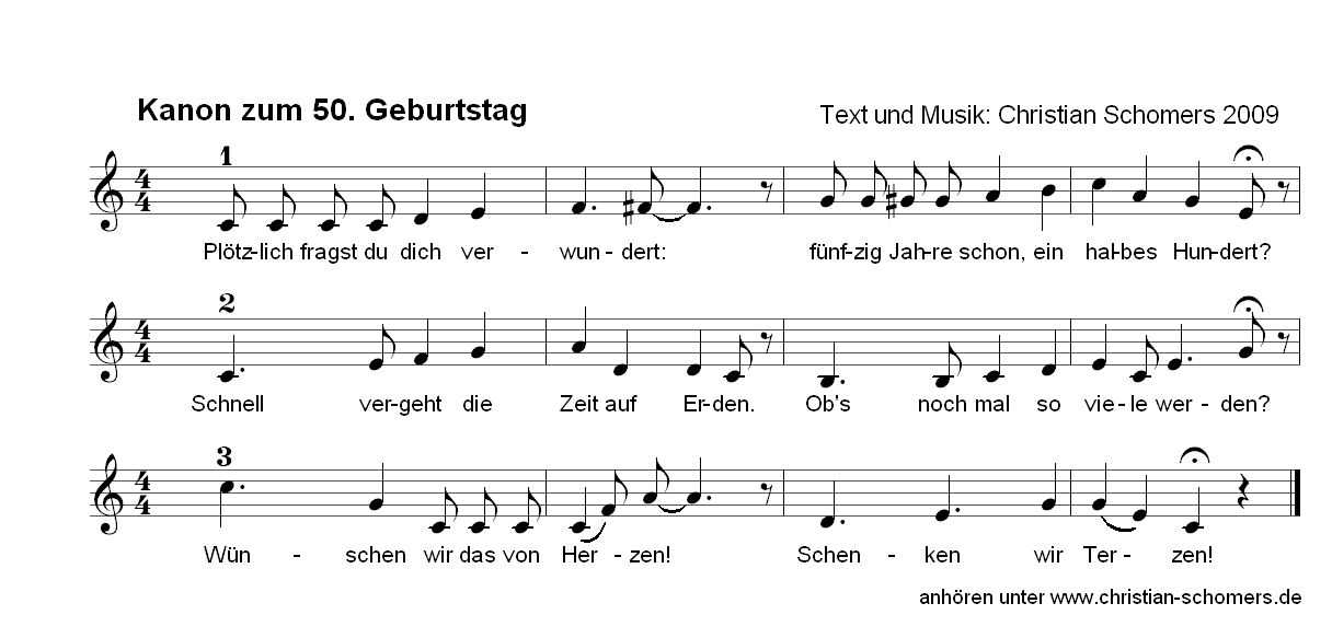 Neujahrskanons und Geburtstagskanon zum lesen, hören und lernen - christian-schomers.de