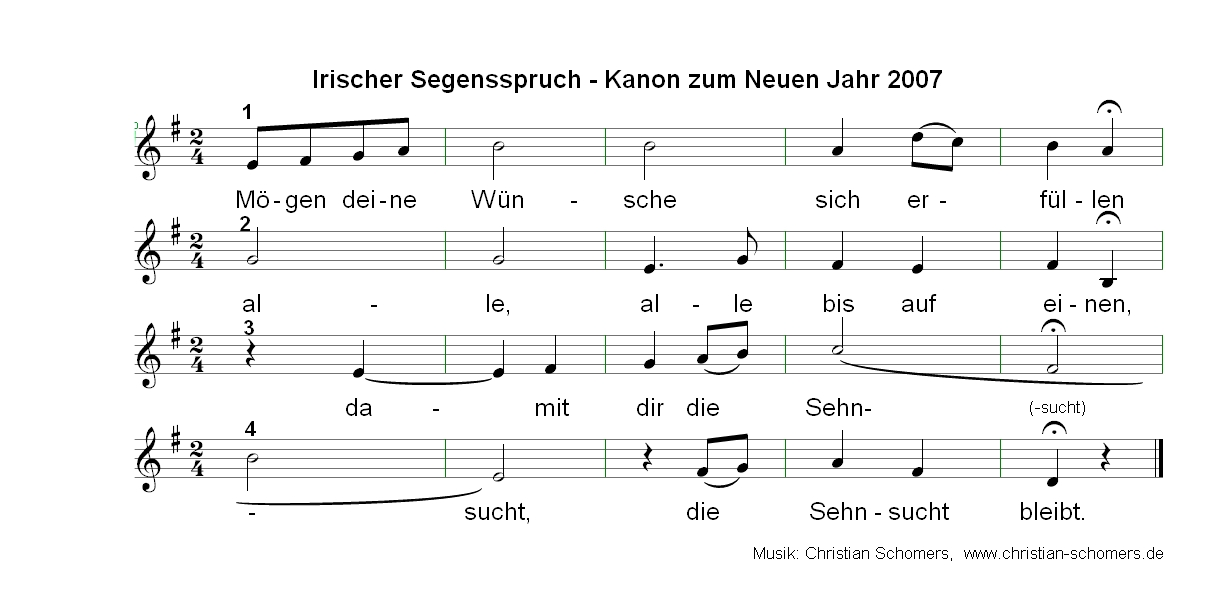 Neujahrskanons und Geburtstagskanon zum lesen, hören und lernen - christian-schomers.de