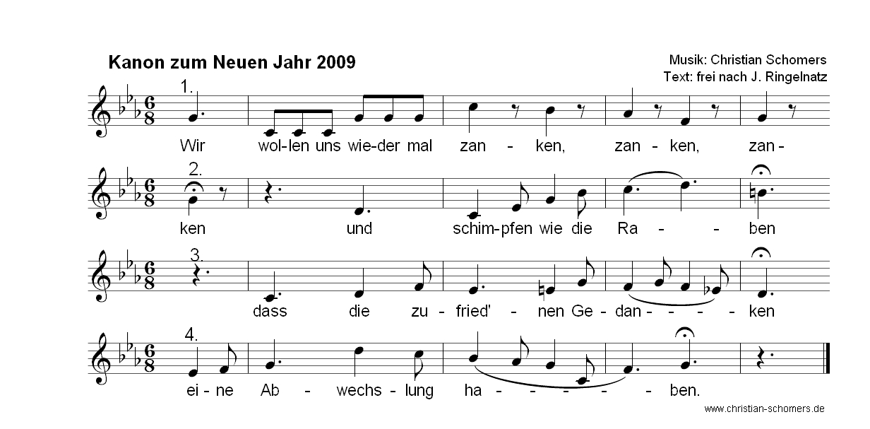 Neujahrskanons und Geburtstagskanon zum lesen, hören und lernen - christian-schomers.de